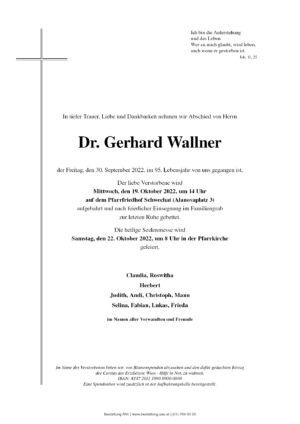 Traueranzeige von Dr. Gerhard Wallner