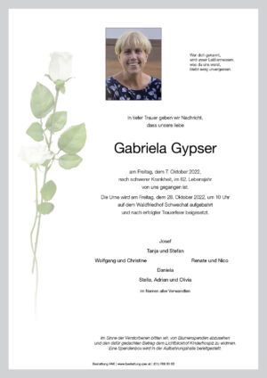 Traueranzeige von Gabriela Gypser