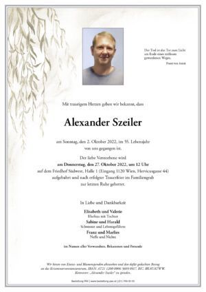 Traueranzeige von Alexander Szeiler