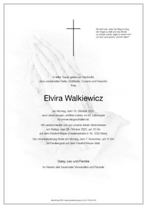 Traueranzeige von Elvira Walkiewicz