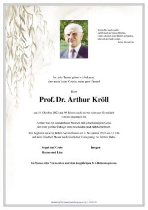 Traueranzeige von Prof. Dr. Arthur Kröll