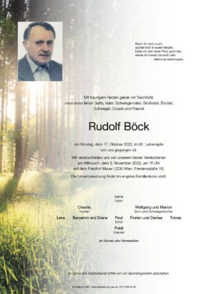 Traueranzeige von Rudolf Böck