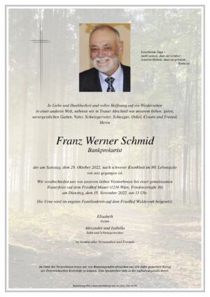 Traueranzeige von Franz Werner Schmid