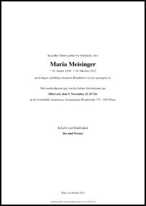Traueranzeige von Maria Meisinger