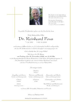 Traueranzeige von Dr. Reinhard Fous