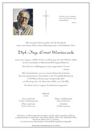Traueranzeige von Dipl.-Ing. Ernst Wanieczek