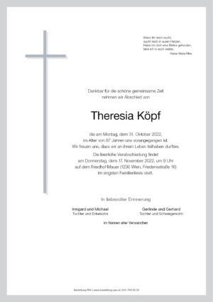 Traueranzeige von Theresia Köpf