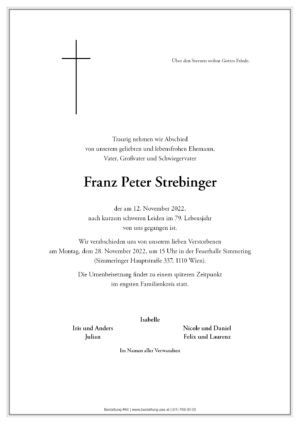 Traueranzeige von Franz Peter Strebinger