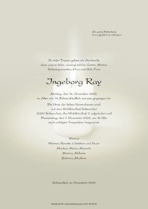 Traueranzeige von Ingeborg Ray