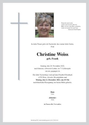 Traueranzeige von Christine Weiss