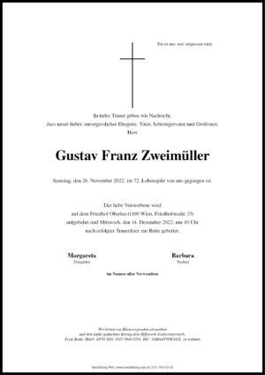 Traueranzeige von Gustav Zweimüller