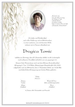 Traueranzeige von Dragica Tomic