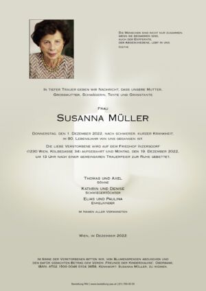 Traueranzeige von Susanna Müller