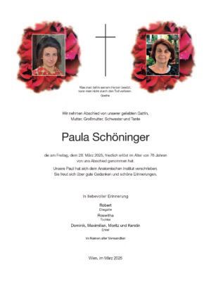 Traueranzeige von Paula Schöninger