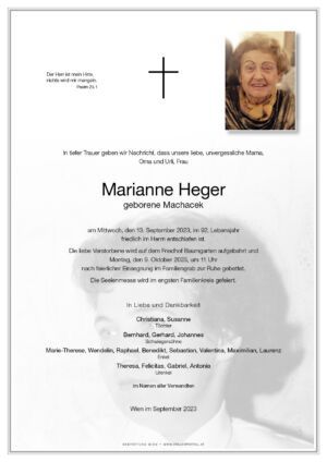 Traueranzeige von Marianne Heger