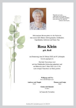Traueranzeige von Rosa Klein