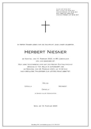 Traueranzeige von Herbert Niesner