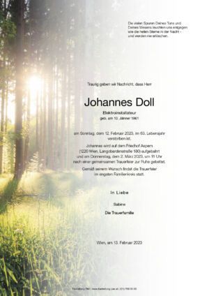 Traueranzeige von Johannes Doll