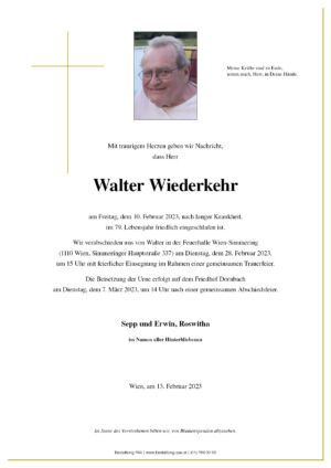 Traueranzeige von Walter Wiederkehr