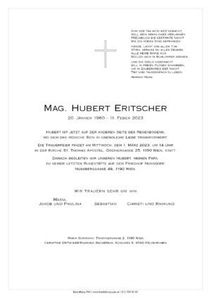 Traueranzeige von Mag. Hubert Eritscher
