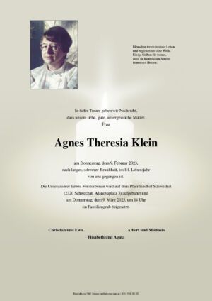 Traueranzeige von Agnes Klein