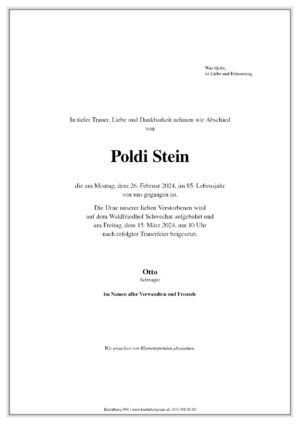 Traueranzeige von Leopoldine Stein