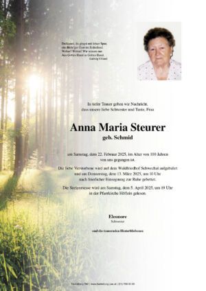 Traueranzeige von Anna Steurer