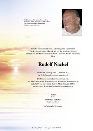 Traueranzeige von Rudolf Nackel