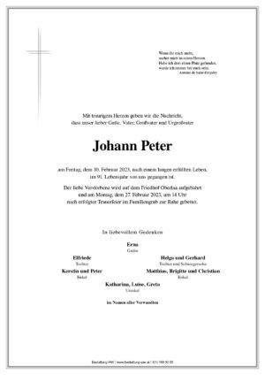 Traueranzeige von Johann Peter