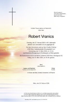 Traueranzeige von Robert Vranics