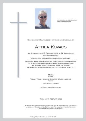 Traueranzeige von Attila Kovacs
