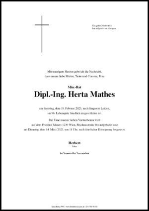 Traueranzeige von Dipl.-Ing. Herta Mathes