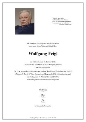 Traueranzeige von Wolfgang Feigl