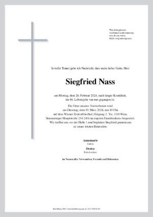 Traueranzeige von Siegfried Nass
