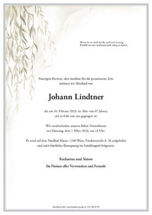 Traueranzeige von Johann Lindtner