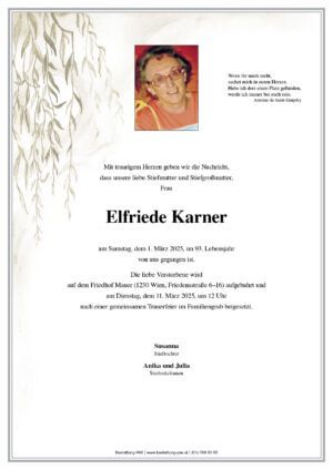 Traueranzeige von Elfriede Karner