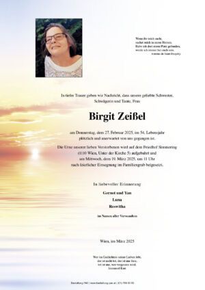 Traueranzeige von Birgit Zeißel