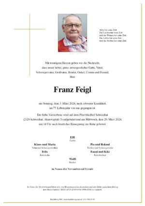 Traueranzeige von Franz Feigl