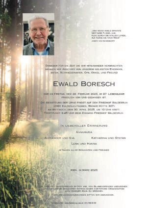 Traueranzeige von Ewald Boresch