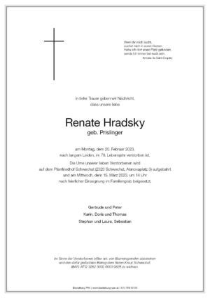 Traueranzeige von Renate Hradsky