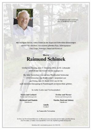 Traueranzeige von Raimund Schimek