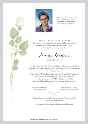 Traueranzeige von Anna Kropac