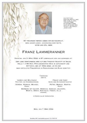 Traueranzeige von Franz Lammeranner