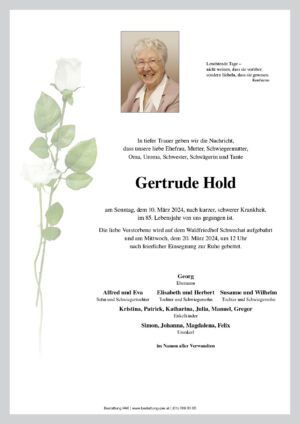 Traueranzeige von Gertrude Hold