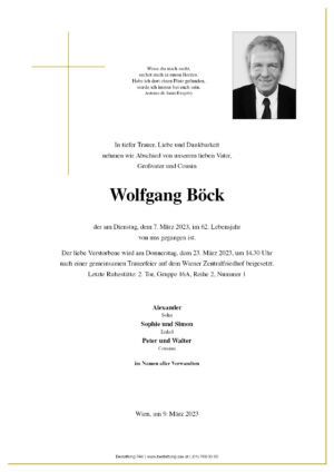 Traueranzeige von Wolfgang Böck