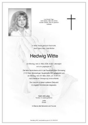Traueranzeige von Hedwig Witte