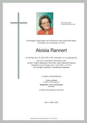 Traueranzeige von Aloisia Rannert