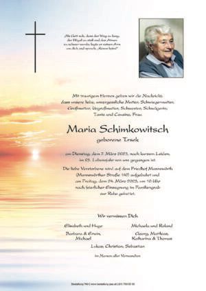 Traueranzeige von Maria Schimkowitsch