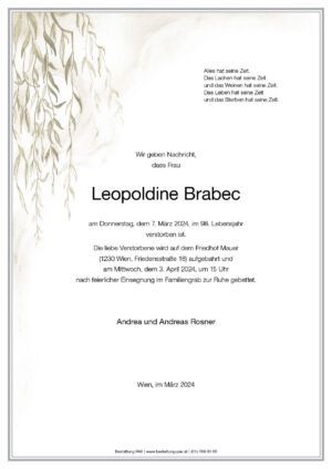 Traueranzeige von Leopoldine Brabec
