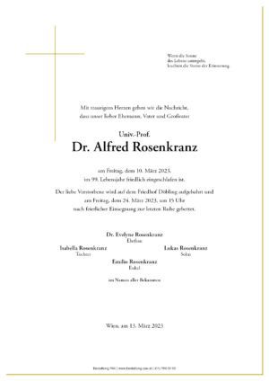 Traueranzeige von Dr. Alfred Rosenkranz
